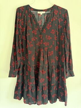 Ann Taylor Loft Black Dress with Red Floral Print